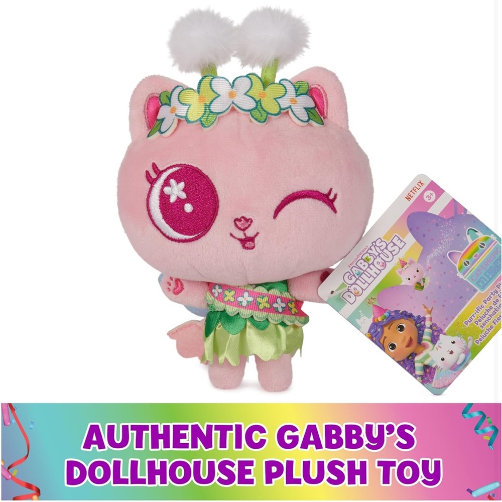 Pink Plush Cat Toy with Floral Headband